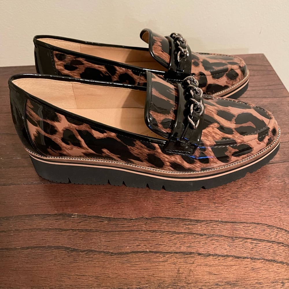 Alex Marie Leopard Print Loafers with Black Trim